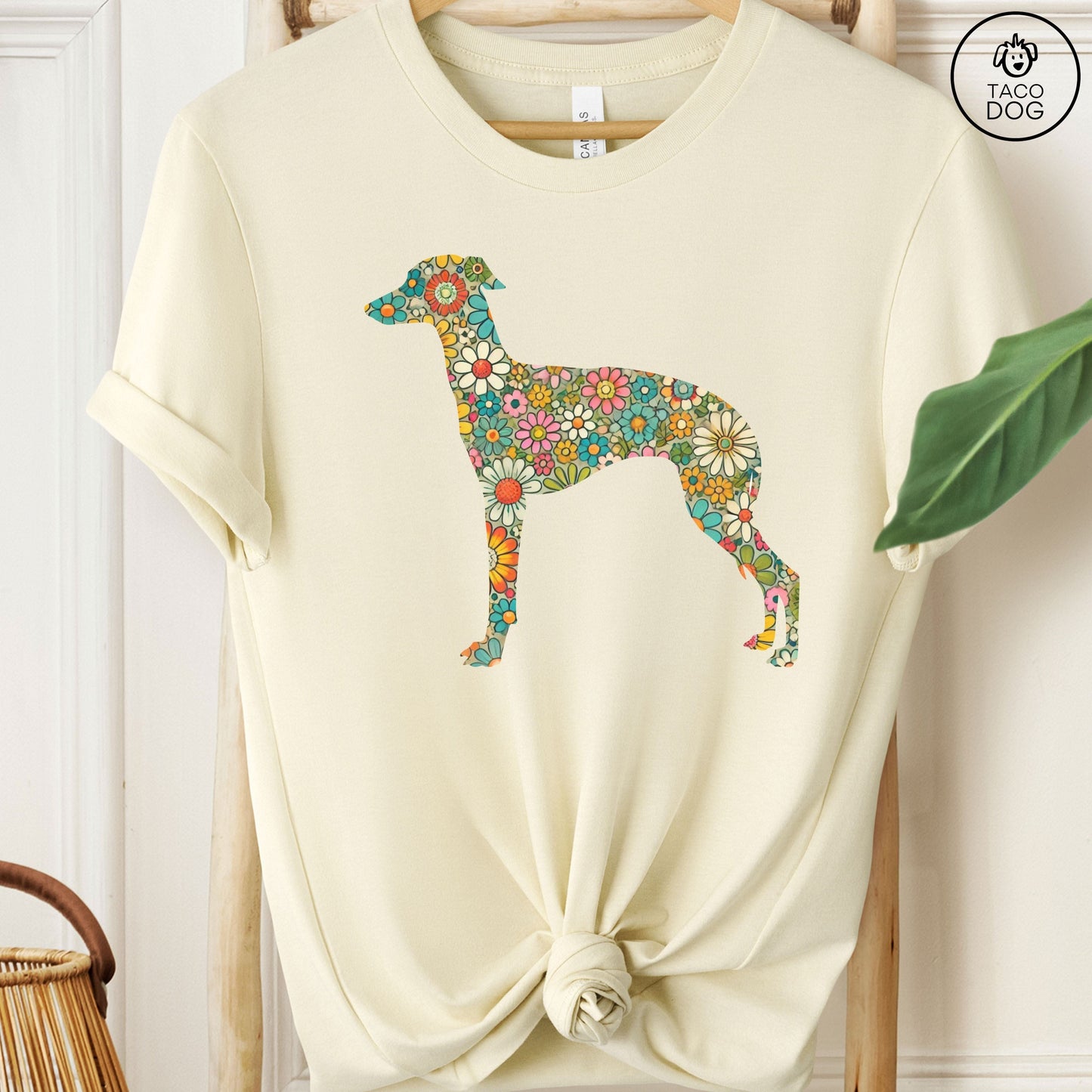 Greyhound, Whippet, Italian Greyhound, Iggy Silhouette Flowers Floral T-Shirt