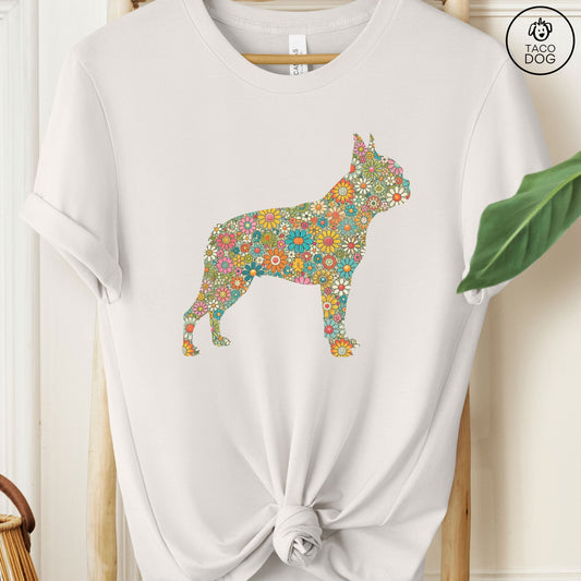 Boston Terrier Silhouette Floral T-Shirt