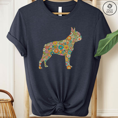 Boston Terrier Silhouette Floral T-Shirt