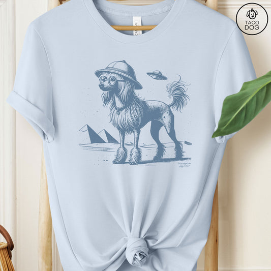 Chinese Crested Pyramid Egypt T-Shirt Light Blue Taco-Dog