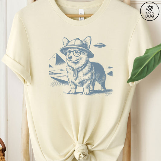 Corgi Pyramid Pyramids Egypt Ink Drawing UFO T-Shirt
