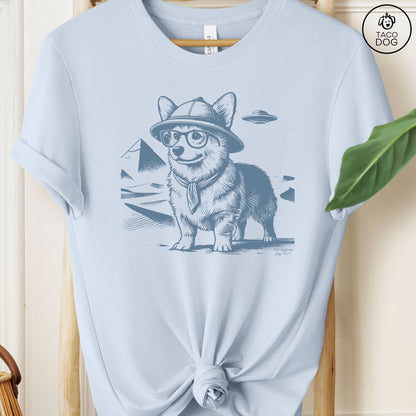 Corgi Pyramid Pyramids Egypt Ink Drawing UFO T-Shirt