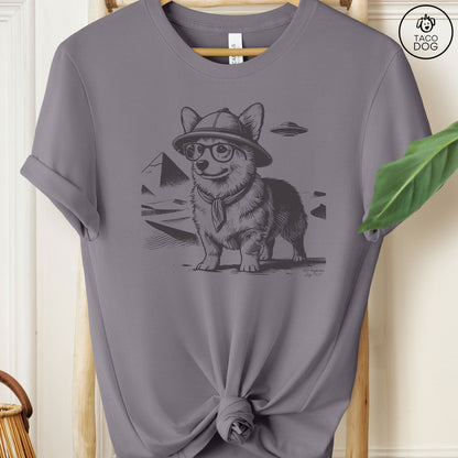 Corgi Pyramid Pyramids Egypt Ink Drawing UFO T-Shirt