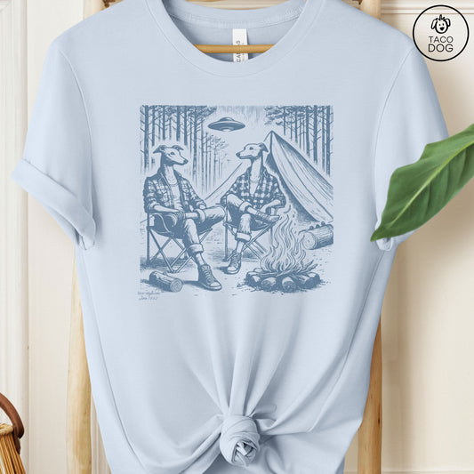 Greyhound Whippet Italian Greyhound Iggy Camping T-Shirt Light Blue Taco-Dog