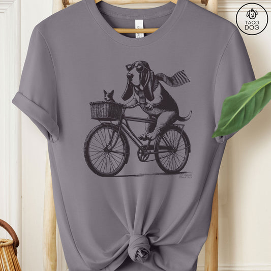 Basset Hound Bike Bicycle T-Shirt Storm Taco-Dog