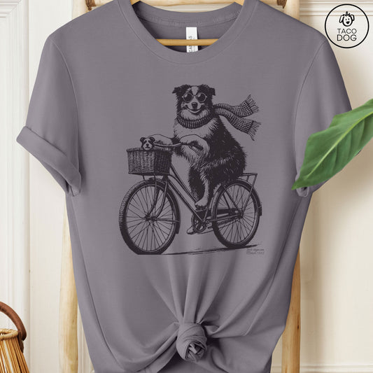 Aussie Australian Shepherd Bike Bicycle T-Shirt Storm Taco-Dog