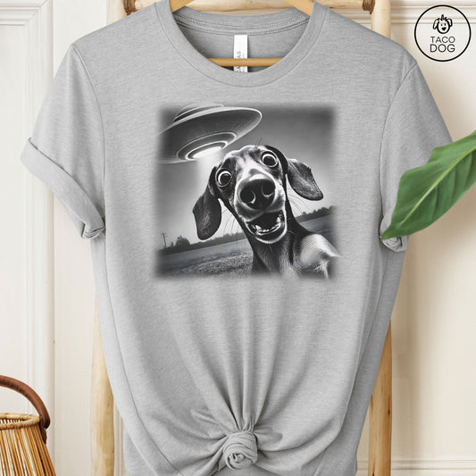 Dachshund Doxie Wiener Dog Weenie UFO Selfie T-Shirt Athletic Heather Taco-Dog