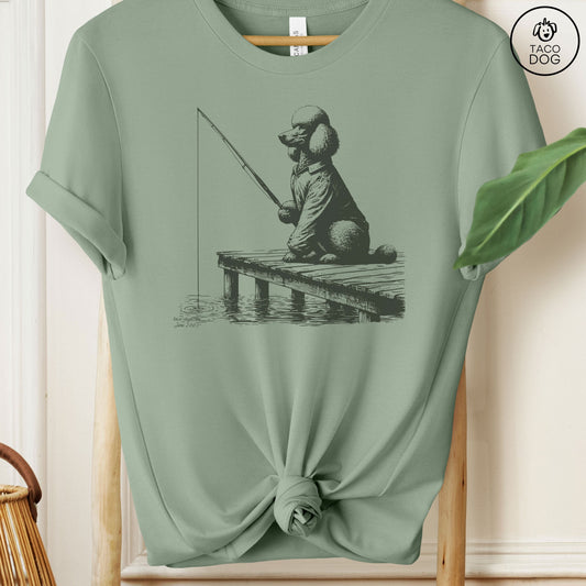 Standard Poodle Fishing T-Shirt Sage Taco-Dog