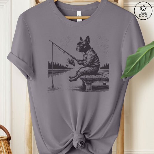 Frenchie French Bulldog Fishing T-Shirt Storm Taco-Dog