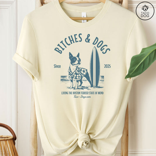 Bitches & Dogs Boston Terrier Surf T-Shirt Natural Taco-Dog