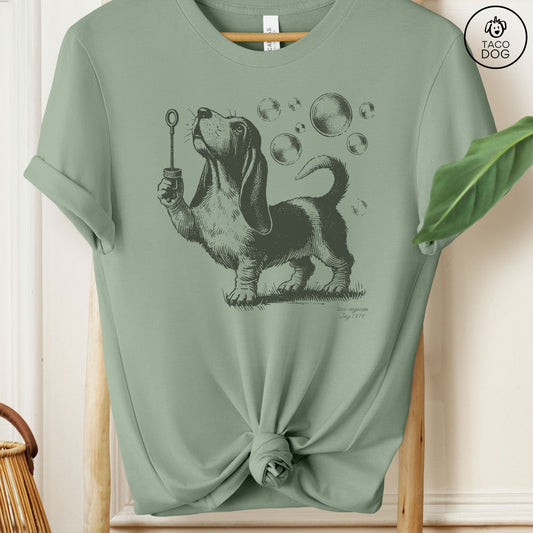Basset Hound Ink Drawing Bubbles T-Shirt