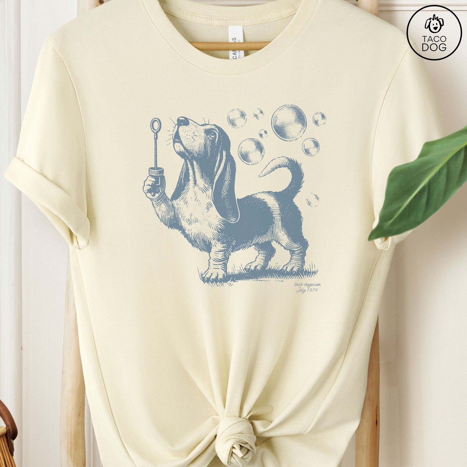 Basset Hound Ink Drawing Bubbles T-Shirt Natural Taco-Dog