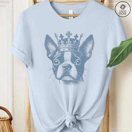 Boston Terrier Crown King T-Shirt Light Blue Taco-Dog