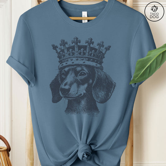 Dachshund Doxie Wiener Dog Crown T-Shirt Steel Blue Taco-Dog