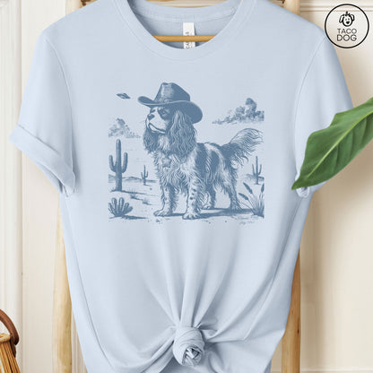 Cavalier King Charles Spaniel Ink Space Cowboy UFO T-Shirt