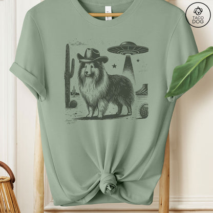 Sheltie Shetland Sheepdog Cowboy Ink Space Cowboy UFO T-Shirt
