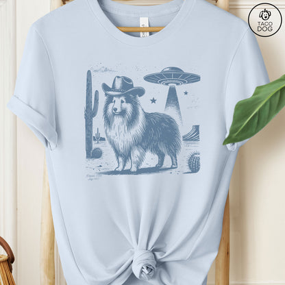 Sheltie Shetland Sheepdog Cowboy Ink Space Cowboy UFO T-Shirt