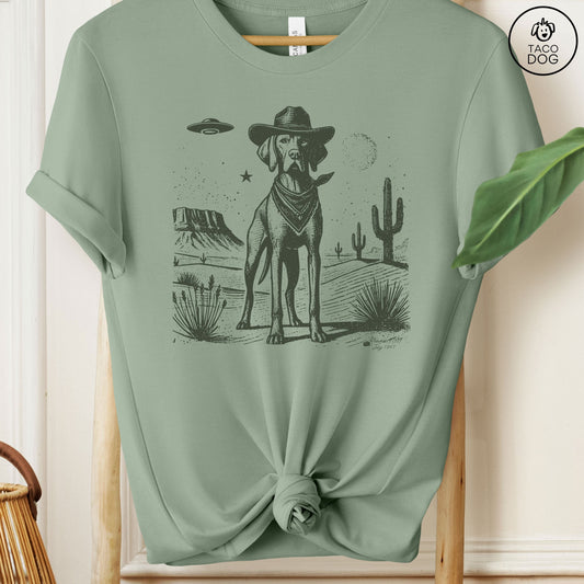 Vizsla Cowboy Ink Space Cowboy UFO T-Shirt Sage Taco-Dog