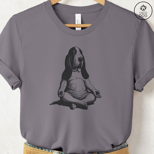 Basset Hound Meditate Yoga T-Shirt Storm Taco-Dog