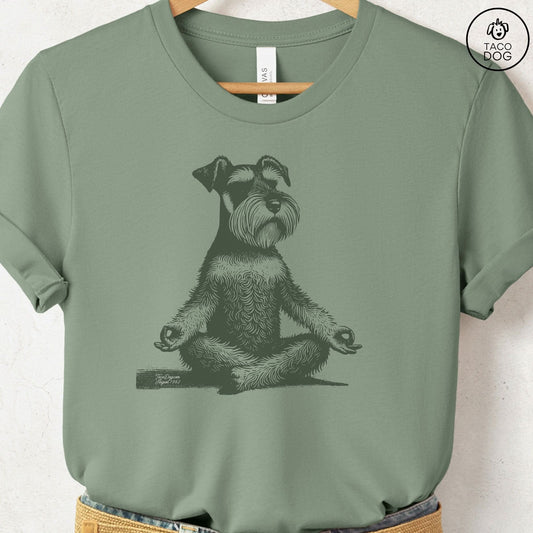 Schnauzer Meditate Yoga T-Shirt Sage Taco-Dog