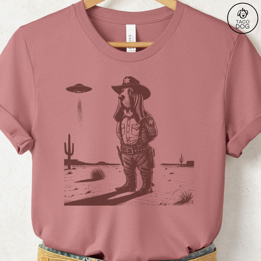 Basset Hound Sheriff T-Shirt Heather Mauve Taco-Dog
