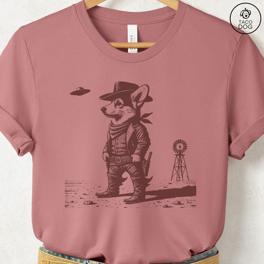 Corgi Sheriff T-Shirt Heather Mauve Taco-Dog
