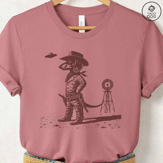 Dachshund Sheriff T-Shirt Heather Mauve Taco-Dog