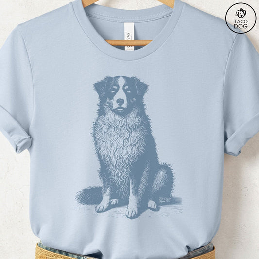 Australian Shepherd Aussie Eye Rolling Disapproving Dog T-Shirt Light Blue Taco-Dog