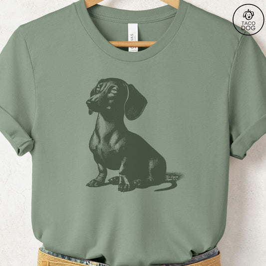 Dachshund Eye Rolling Disapproving Dog T-Shirt Sage Taco-Dog
