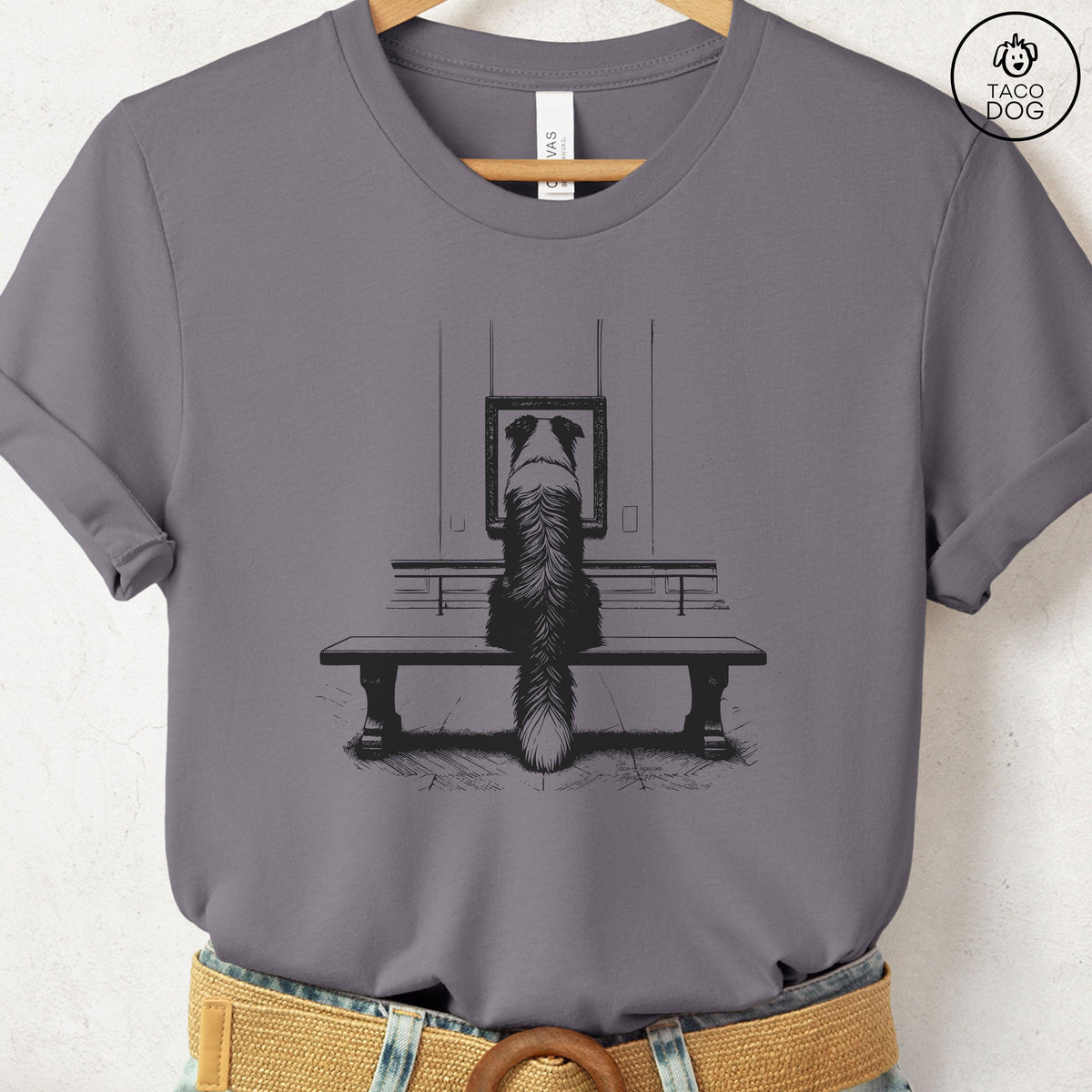 Australian Shepherd Aussie Museum Art Gallery T-Shirt, design close-up
