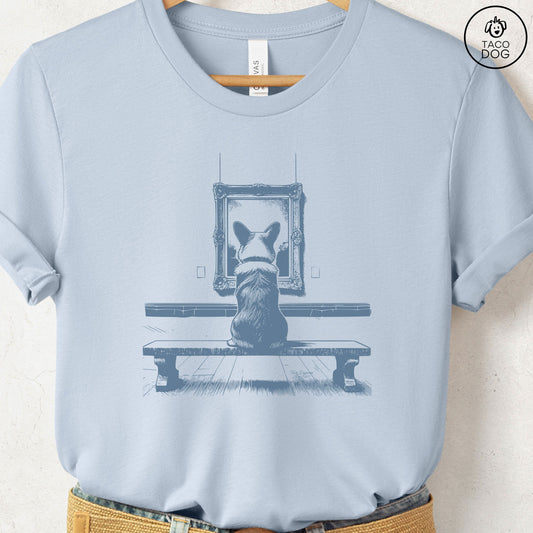 Corgi Museum Art Gallery T-Shirt Light Blue Taco-Dog