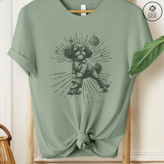 Shih Tzu Roller Disco T-Shirt Sage Taco-Dog