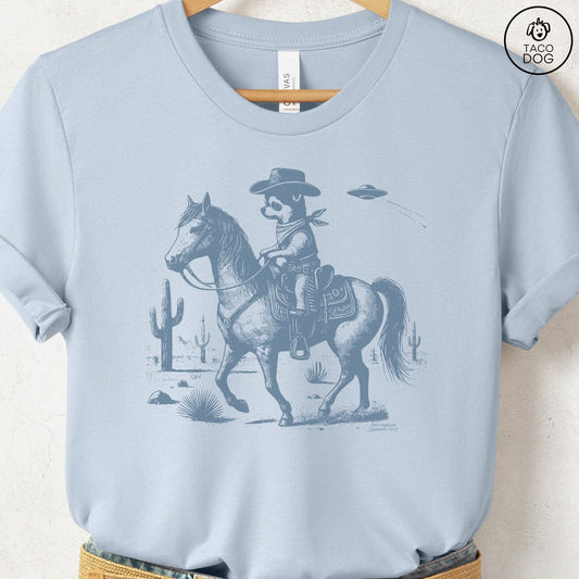 Chihuahua Horseback T-Shirt Light Blue Taco-Dog