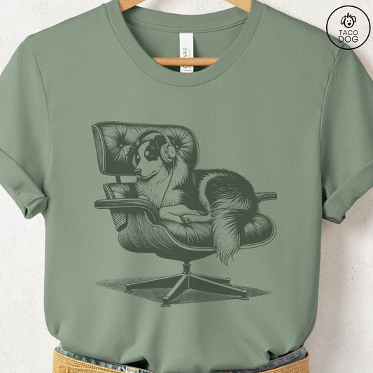 Australian Shepherd Eames Aussie Headphones T-Shirt Sage Taco-Dog