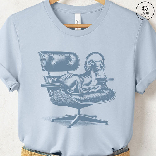 Italian Greyhound Whippet Eames Headphones T-Shirt Light Blue Taco-Dog