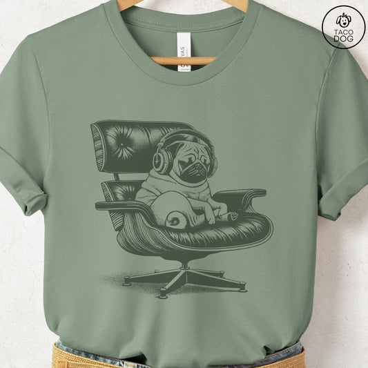 Pug Eames Headphones T-Shirt Sage Taco-Dog