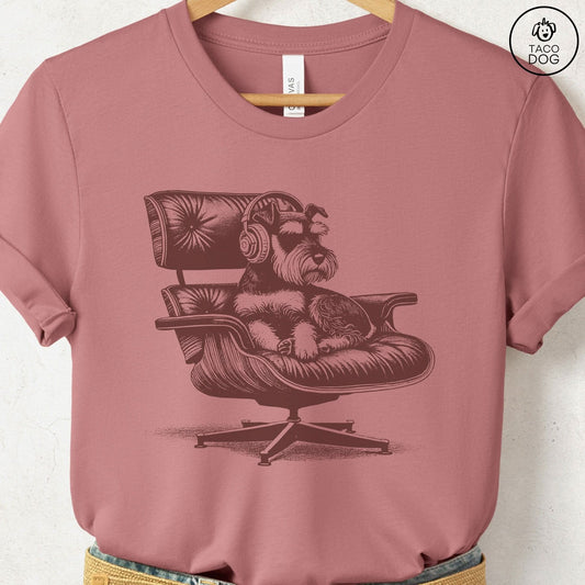 Schnauzer Eames Headphones T-Shirt Heather Mauve Taco-Dog