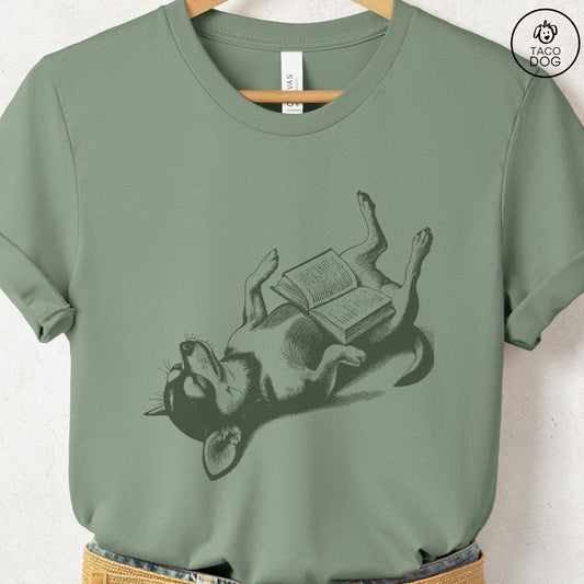 Chihuahua Book Nap T-Shirt Sage Taco-Dog