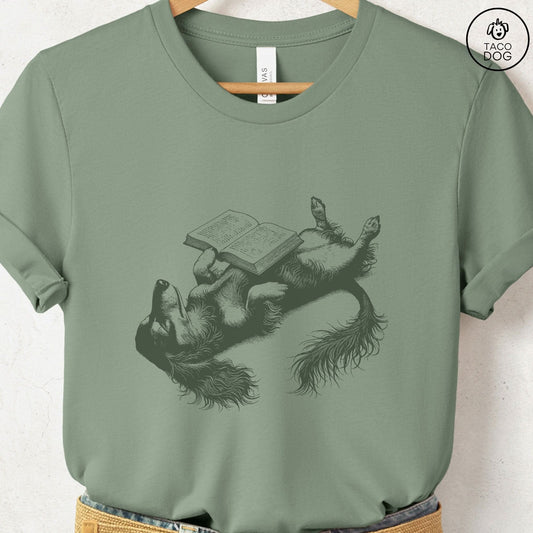 Dachshund Book Nap T-Shirt Sage Taco-Dog