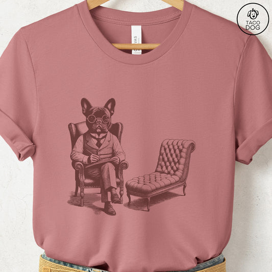 Frenchie French Bulldog Therapy Dog T-Shirt Heather Mauve Taco-Dog