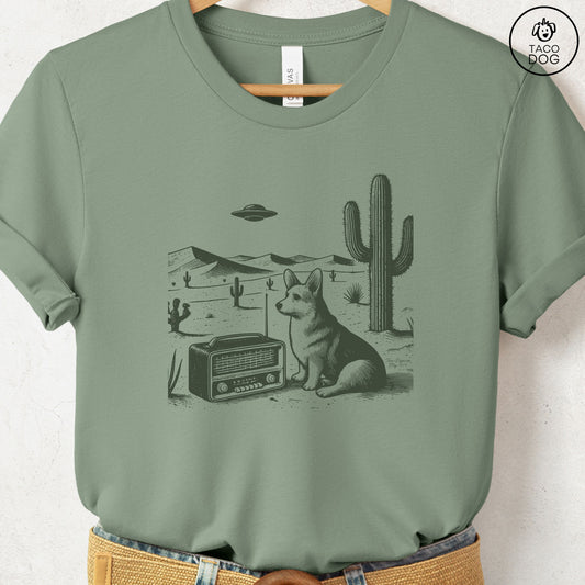 Corgi Vintage Radio T-Shirt Sage Taco-Dog