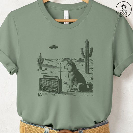 Shiba Inu Vintage Radio T-Shirt Sage Taco-Dog