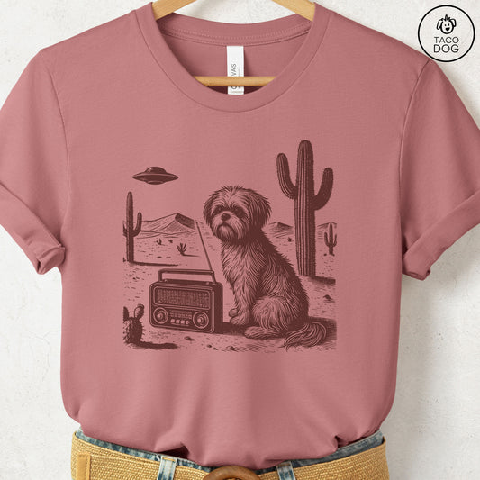 Shih Tzu Vintage Radio T-Shirt Heather Mauve Taco-Dog