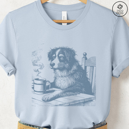 Australian Shepherd Aussie Coffee Morning Mood T-Shirt Light Blue Taco-Dog