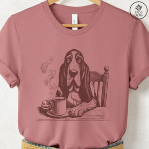 Basset Hound Coffee Morning Mood T-Shirt Heather Mauve Taco-Dog