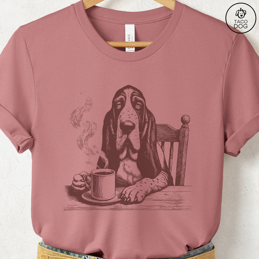 Basset Hound Coffee Morning Mood T-Shirt Heather Mauve Taco-Dog