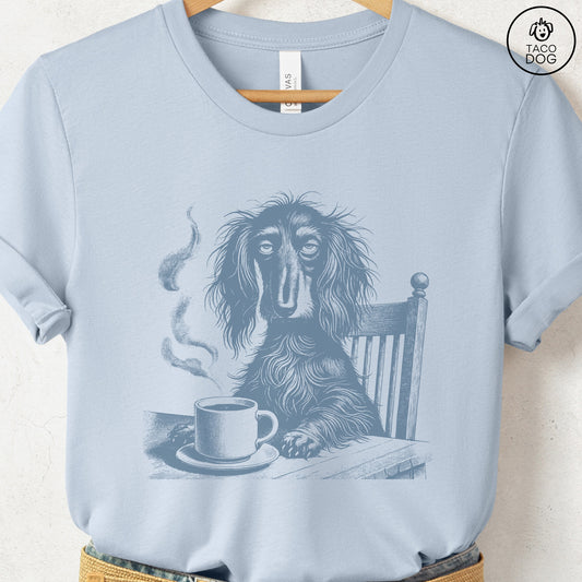 Dachshund Coffee Morning Mood T-Shirt Light Blue Taco-Dog