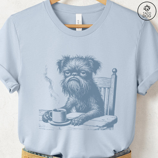 Brussels Griffon Griff Coffee Morning Mood T-Shirt Light Blue Taco-Dog