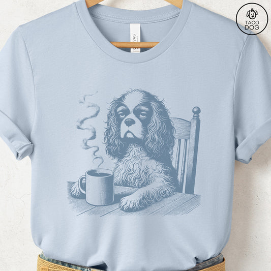 Cavalier King Charles Spaniel Coffee Morning Mood T-Shirt Light Blue Taco-Dog