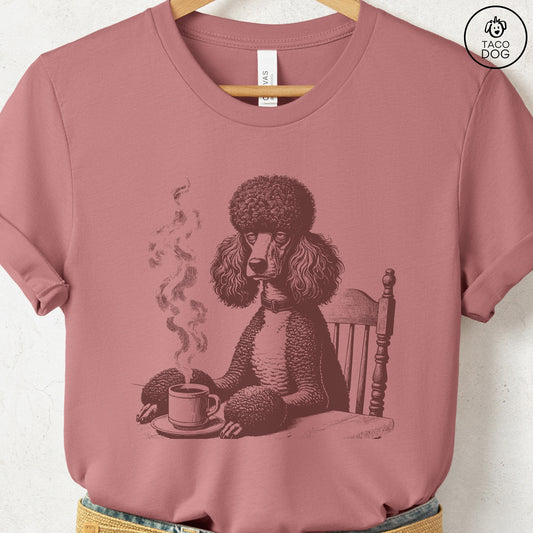 Poodle Coffee Morning Mood T-Shirt Heather Mauve Taco-Dog